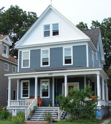 James Hardie Plank and Shingle. Colors; Plank-Boothbay Blue, Shingle-Arctic White