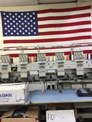 1/4 shot of the 15 head Barudan embroidery machine ready for action