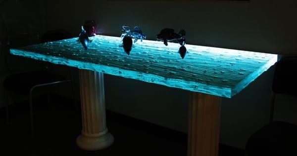 LED-lighted cast glass table top