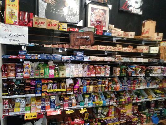 Large selection of smoking materials.