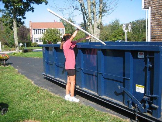 dumpster available with low sides for easy loading.