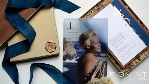 Custom Luxury Boxed Invitation Suite for South Coast Plaza's 45th Anniversary celebration at Hotel Bel Air.