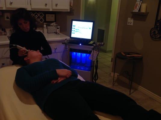 Edie using the new Hydra Facial machine- one of the only spa facilities that carry this device in Sonoma County.