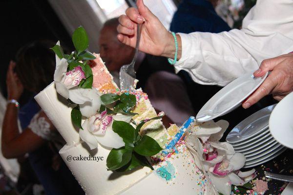 Pastel rainbow cake w/ confetti filling (sprinkle filled center)