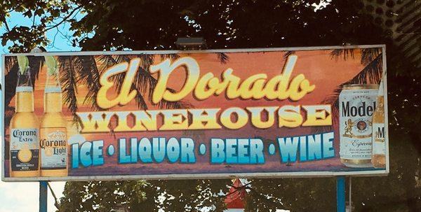 Not your typical liquor store street sign! Love the colors!