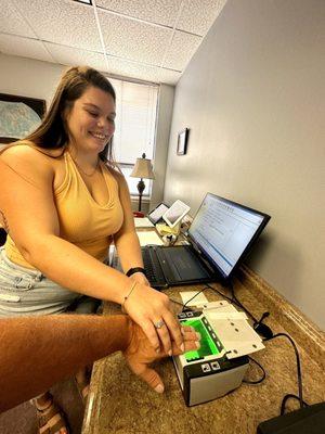 Rachel hard at work fingerprinting