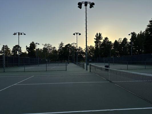 A little twilight pickleball practice.