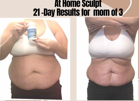 Results after 3 weeks of the "At Home Sculpt" Liquid Lipo wraps, HANGRY-LESS appetite control & 14 day detox.