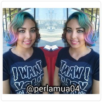 Hair color,style and makeup by Perla