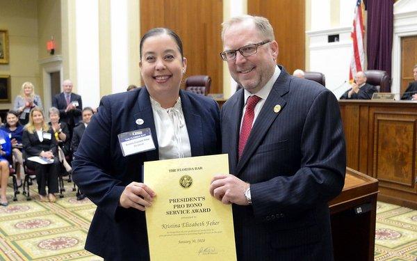 Attorney Kristina Feher receives The Florida Bar President's Pro Bono Award for the Sixth Judicial Circuit, January 2020