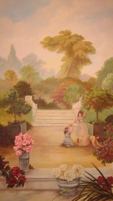 Traditional mural, garden scene with children.