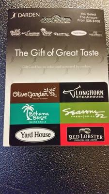 A gift card with six different restaurants you can choose from