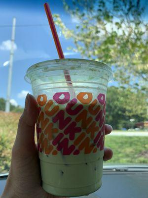 Iced matcha latte (drank a few sips before the photo was taken)