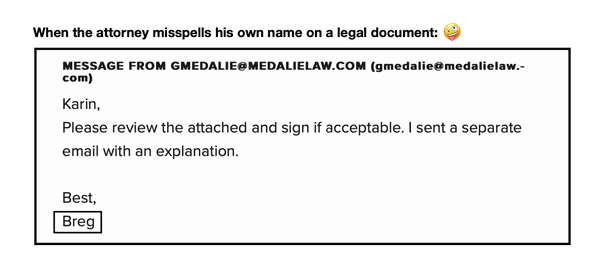 A very sloppy Greg Medalie of Medalie & Medalie clearly doesn't use spell-check!