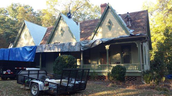 Old roof coming off.