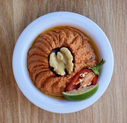 Muhammara: roasted red pepper and walnut spread