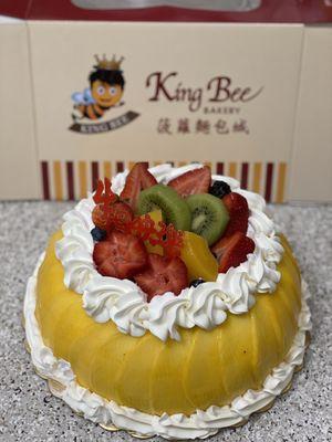 Mango Cake - $28 (The inside has cake and fruits. They will provide knife, candles and a Chinese "Happy Birthday" Topper if you booked)