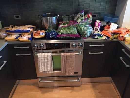 Here's a picture of me beginning to cook in my kitchen! The Jenn-Air Appliances are spectacular especially the stove!