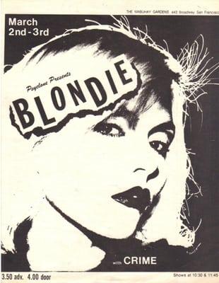 Blondie punk flyer from Mabuahay Gardens, San Francisco, 1977.