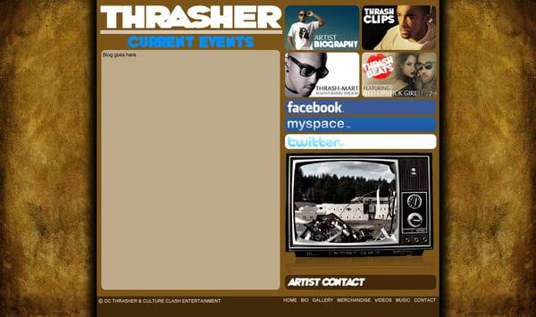 Website Layout Design for Thrasher creator of the song "I want to be a Billionaire"