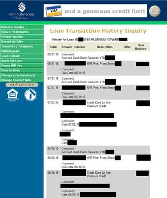 Horrible online banking. Organization and style leftover from the 90s, with no real way to see your account as a whole, let alone sort data.