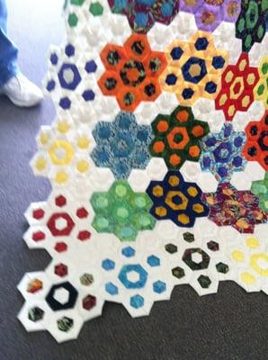 This is a sample of a hexagon quilt in progress.