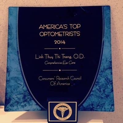 Congratulations to EZ Eyecare's Dr. Linh Trang for being awarded as one of consumers research council of America TOP OPTOMETR...