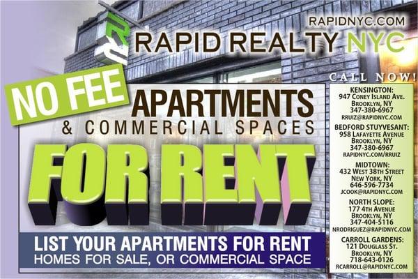 Attn: landlords & management companies. List with the largest No Fee brokerage in NYC!