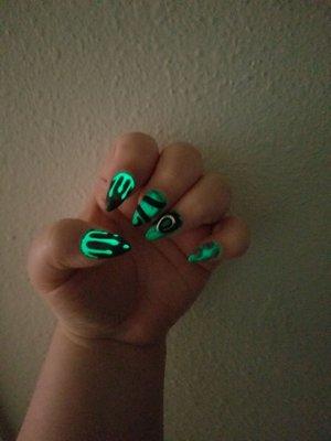 Glow in the dark cthulu inspired nails