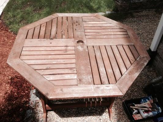 Patio furniture before re staining