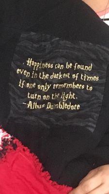 Not the best picture of it, but the Harry Potter quote on a blanket that turned out absolutely perfect