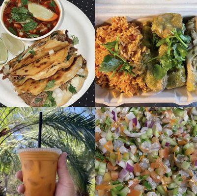 Birria Quesa Taco's
Pork Ribs Salsa Verde
Thai Tea
Ceviche