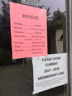 Bar hours at the Bellingham Elks Lodge (current as of 6/17/17.