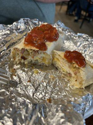 Breakfast burrito with salsa