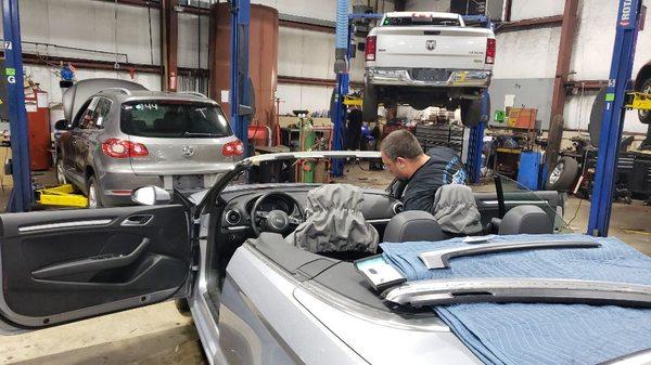 Your vehicle is very important to us, that's why we protect  it while we're working on it.