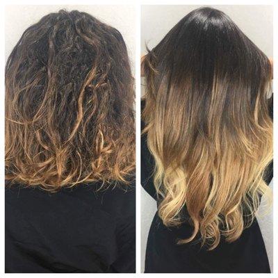 Before and after, from short to long, tape in hair extensions