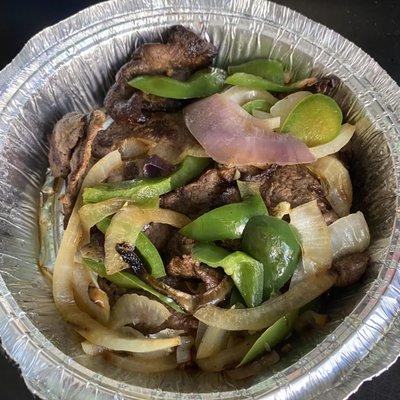 A side of Grilled Bisteca (Steak) with Grilled Onions and Peppers