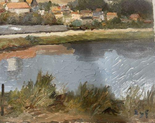 Marcel Dyf painting restoration, paint layer cracks enforcement, cleaning, stretching.