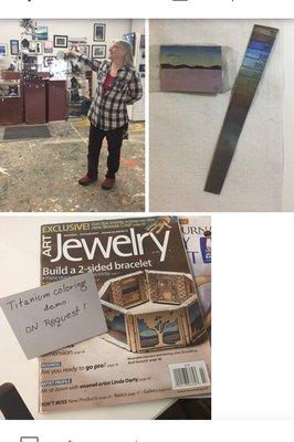 Titanium metal coloring demo at Pink Dog Creative ( in Asheville, NC) by jewelry artist Noël Yovovich.