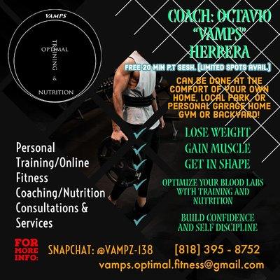 Call and get started today!! Improve your quality of life with fitness & get taught the basics of nutrition and learn to eat healthier