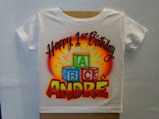 Airbrushed T-Shirt Happy 1st Birthday Design "Andre"