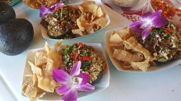 A VLF favorite! Ahi Poke in Citrus avocado with wonton ribbons. Hosted by Kaena Wines. Aloha!