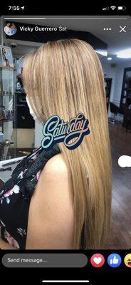 Blonde highlights and style by Vicky G.