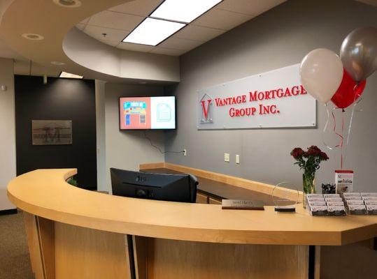 Vantage Mortgage Brokers front desk. We are on the 3rd floor, #300.