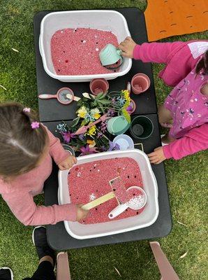 outdoor gardening sensory bins