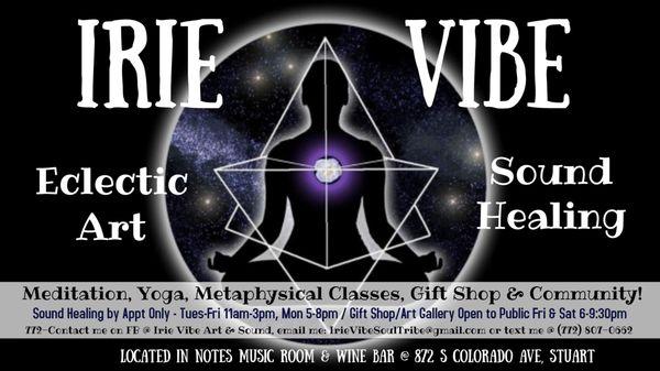 Irie Vibe is an interdimensional studio offering Sound & Meditation Sessions during the day, Metaphysical Classes & Community events @ night