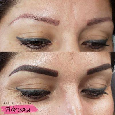 When you have previous permanent makeup,  you can't get microblading but we can add shading to neutralize the pink color.