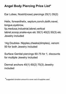 Easy way to see how much your piercing will cost.