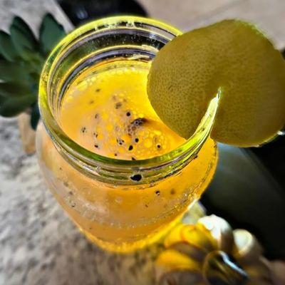 We call this drink "Sweet golden dragons nectar" this is a golden dragon fruit infused hand-made lemonade.