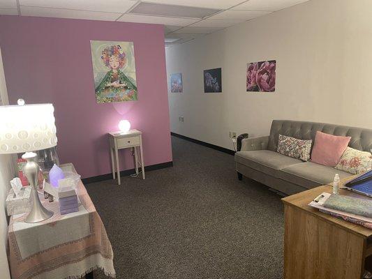 Welcome to our waiting room with essential oils and  soft jazz